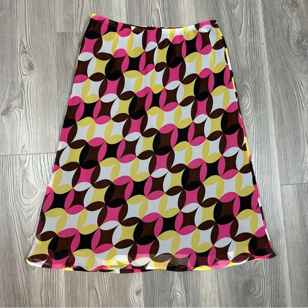 Y2K CATO Retro Geometric Print Midi Skirt – Vacation‎ & Festival Outfit